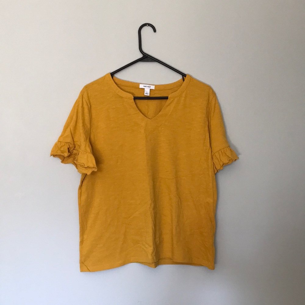 Sunshine yellow ruffle shoulder business casual cotton top (L)